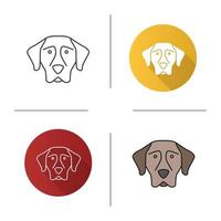 German Shorthaired Pointer icon. Gundog breed. Flat design, linear and color styles. Isolated vector illustrations