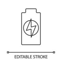 Battery charging linear icon. Thin line illustration. Battery level indicator. Contour symbol. Vector isolated outline drawing. Editable stroke