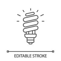 Energy saving light bulb linear icon. Compact fluorescent lamp. Thin line illustration. Energy efficiency light. Contour symbol. Vector isolated outline drawing. Editable stroke