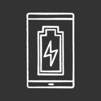 Smartphone battery charging chalk icon. Charge completed . Mobile phone battery level indicator. Isolated vector chalkboard illustrations