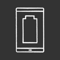 Discharged smartphone chalk icon. Mobile phone low battery. Empty battery level indicator. Isolated vector chalkboard illustrations