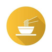 fideos chinos con palillos icono de glifo de sombra larga de diseño plano. ramen espaguetis en un tazón. ilustración de silueta vectorial vector