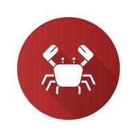 Crab flat design long shadow glyph icon. Vector silhouette illustration