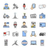 Mass media color icons set. Press. Television, radio broadcasting. Isolated vector illustrations