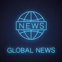 Global news neon light icon. Newscast. Glowing sign. Vector isolated illustration