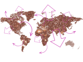 World map with stars background. Movie, direction, arrows and graphic elements. png