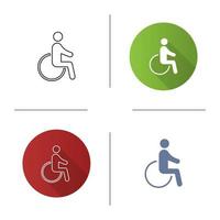 Accessible icon. Disability. Disabled person. Handicap. Man in wheelchair. Flat design, linear and color styles. Isolated vector illustrations