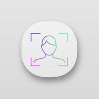 Facial recognition app icon. Face scan. UIUX user interface. Biometric identification. Face ID. Web or mobile application. Vector isolated illustration