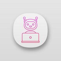 Chatbot app icon. UIUX user interface. Chat bot. Artificial conversational entity. Virtual assistant. Artificial intelligence. Web or mobile application. Vector isolated illustration