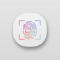 Fingerprint scanning app icon. Touch id. UIUX user interface. Biometric identification. Fingerprint recognition. Web or mobile application. Vector isolated illustration