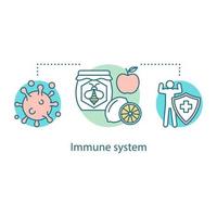 concepto de sistema inmunológico. ilustración de línea delgada de idea de nutrición saludable. nutrientes y vitaminas. prevención de enfermedades y protección de la salud. dibujo de contorno aislado vectorial vector