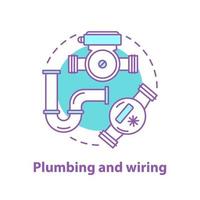 Plumbing and wiring concept icon. Sanitary equipment idea thin line illustration. Water pump, meter, pipe. Vector isolated outline drawing