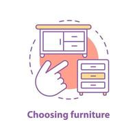 Choosing furniture concept icon. Interior design idea thin line illustration. Cabinet, dresser. Vector isolated outline drawing