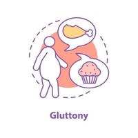 Gluttony concept icon. Obesity problem idea thin line illustration. Physical inactivity and overweight. Vector isolated outline drawing