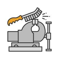 Bench vice cleaning with wire brush color icon. Leg vice. Isolated vector illustration