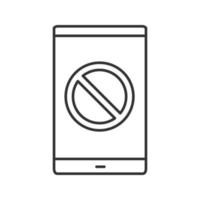 Smartphone with forbidden sign linear icon. Thin line illustration. No signal. Contour symbol. Vector isolated outline drawing