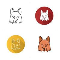 Shetland Sheepdog icon. Herding dog. Flat design, linear and color styles. Isolated vector illustrations