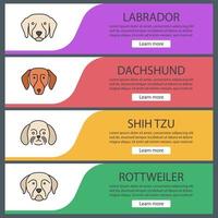 conjunto de plantillas de banner web de razas de perros. elementos del menú de color del sitio web. labrador, perro salchicha, shih tzu, rottweiler. conceptos de diseño de encabezados vectoriales vector