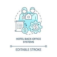 Hotel back-office systems turquoise concept icon. Property management abstract idea thin line illustration. Isolated outline drawing. Editab le stroke vector