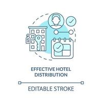 Effective hotel distribution turquoise concept icon. Property management abstract idea thin line illustration. Isolated outline drawing vector