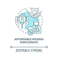 Affordable housing participants turquoise concept icon. Property manager job abstract idea thin line illustration. Isolated outline drawing. Editable stroke vector