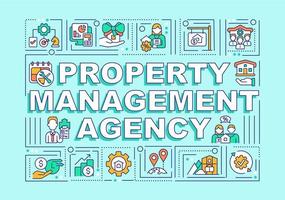 Property management agency word concepts green banner. Real estate. Infographics with linear icons on background. Isolated typography. Vector color illustration with text