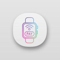 Smartwatch NFC payment app icon. Pay with smart wristwatch. Contactless payment. UIUX user interface. Web or mobile application. Vector isolated illustration