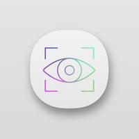 Retina scan app icon. Iris recognition. Eye scanning. UIUX user interface. Biometric identification. Optical recognition. Web or mobile application. Vector isolated illustration