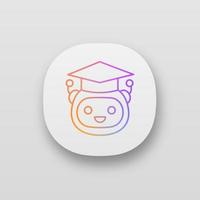 Machine learning app icon. Artificial intelligence. UIUX user interface. Web or mobile application. Teacher bot. Graduated robot. Chatbot. Bot in graduation hat. Vector isolated illustration