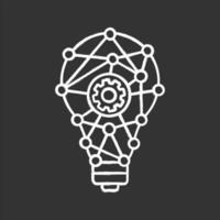 Innovation process chalk icon. Technological progress. Creative idea. Machine learning. Artificial intelligence. Cogwheel inside light bulb. Isolated vector chalkboard illustrations