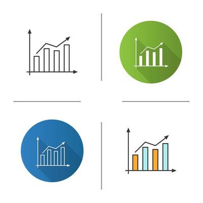 Statistics icon. Market growth chart. Profit rising. Statistics diagram. Flat design, linear and color styles. Isolated vector illustrations