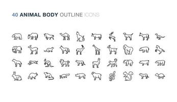 conjunto de iconos de contorno de cuerpo animal vector