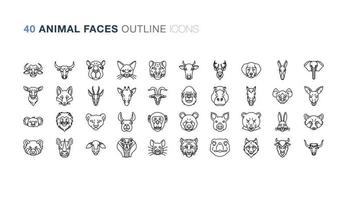 iconos de contorno de caras de animales vector