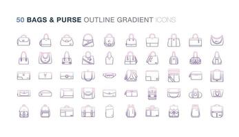 Bags and Purse Outline Gradient icon set vector