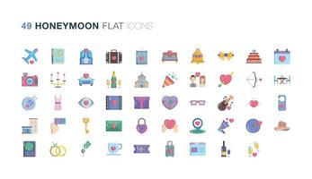 Honeymoon Flat icon set vector
