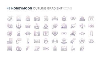 Honeymoon Outline Gradient icon set vector