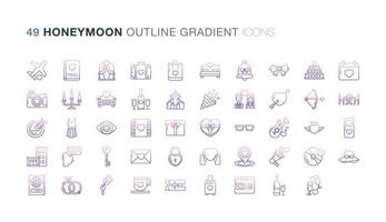 Honeymoon Outline Gradient icon set vector