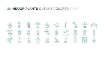 Indoor Plants Outline Colored icon set vector