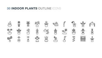 Indoor Plants Outline icon set vector