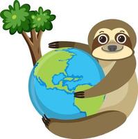 Sloth hugging earth globe vector