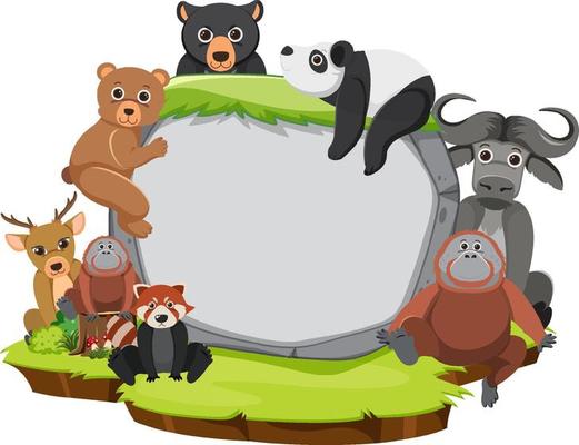 Wild animals with blank board template