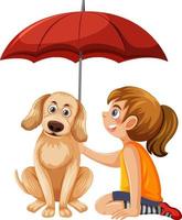A girl and dog holding umbrella