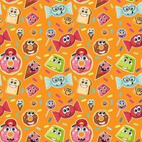 Seamless pattern with cute food cartoon character vector