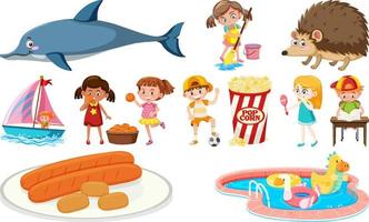 Set of different cute kids and objects vector