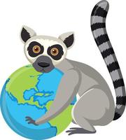 Lemur hugging earth globe vector