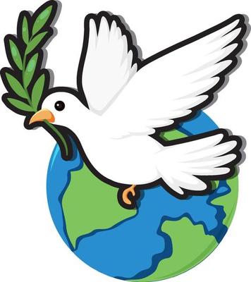 Dove bird on the earth in cartoon style