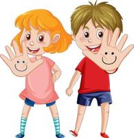 Two kids open hands cartoon character vector