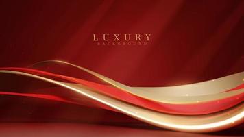 Red luxury background with golden curve decoration with glitter light effect elements and bokeh. vector