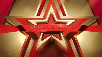 Award ceremony background with 3d gold star with red ribbon decoration with light effect elements. vector