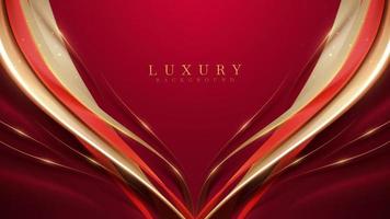 Red luxury background with golden curve decoration with glitter light effect elements and bokeh. vector